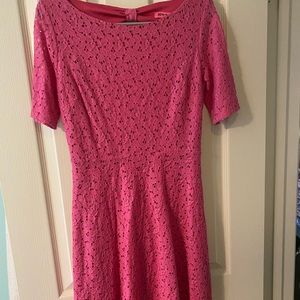 Betsey Johnson - dress size 6. Pink short sleeve mid- length dress; zip closure